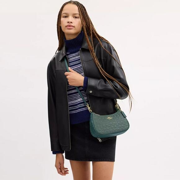 ❤️ Coach Teri Shoulder Bag In Blocked Signature Leather - Picture 5 of 12